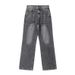 American Style Gray Elastic Waist Jeans For Men And Women, Floor-Length Loose Straight Wide-Leg Draped Pants_mkmklike.com