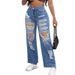 Women's Clothing Women's High-Waisted Ripped Jeans High Elasticity Loose Straight Leg Fashion Denim For Formal & Casual For Women_mkmklike.com