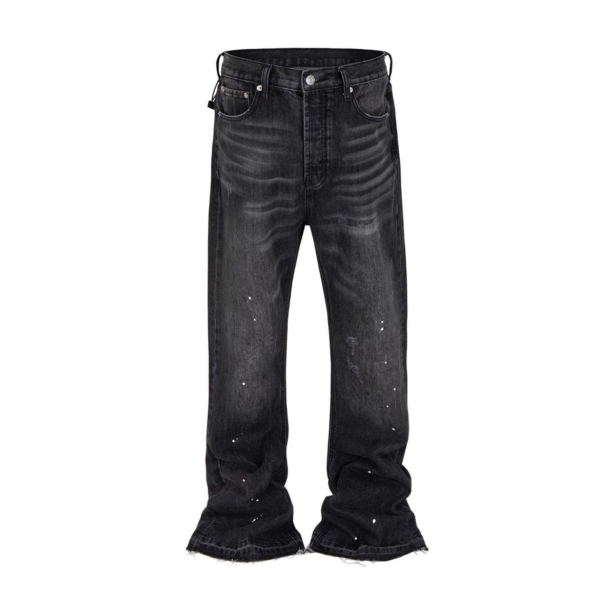 JDKZ Men's Retro Paris Style Ink Splashed Jeans High Street Trendy Brand Straight Leg Slightly Flared Raw Edge Trousers_mkmklike.com