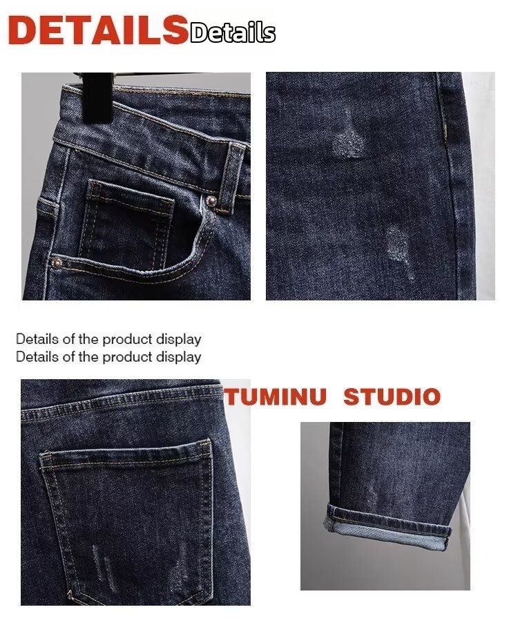 Men's Slim Fit Denim Shorts Trendy Casual Five Point Pants Dark Blue Versatile Retro Style New Summer Collection_mkmklike.com