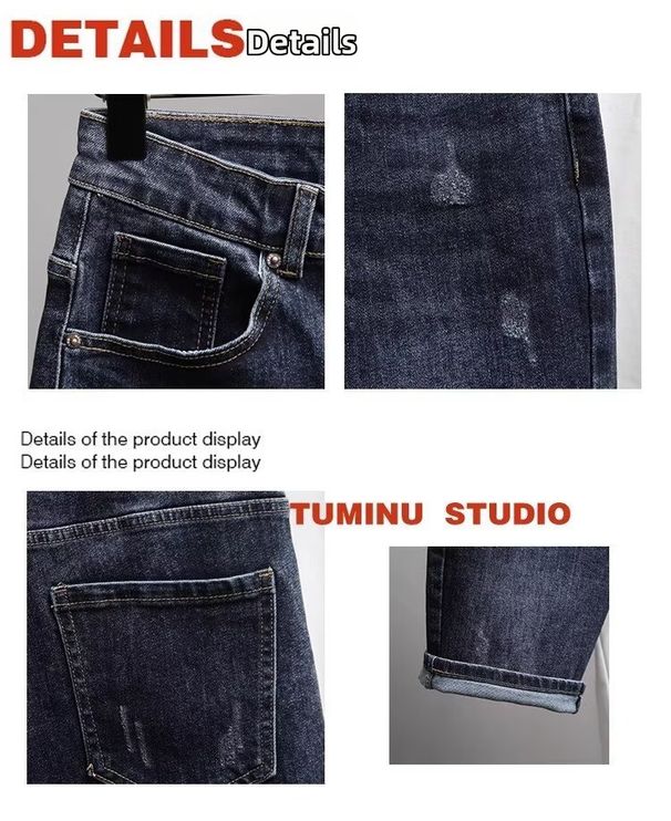 Men's Slim Fit Denim Shorts Trendy Casual Five Point Pants Dark Blue Versatile Retro Style New Summer Collection_mkmklike.com