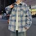 Youth Spring And Autumn New Denim For Men 2025 Trendy Handsome Checkered Shirt Jacket Casual Top_mkmklike.com