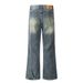 Washed Denim Flared Jeans For Men, Hippie Trend, Back Pocket Design, Pleated Cuff, Wide-Leg Pants_mkmklike.com