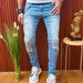 Denim High Street Trendy Brand Holes And Fit, Elastic Jeans With Small Feet, Men's Slim Fit_mkmklike.com