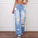 Women's Clothing Straight Versatile Loose Denim Trousers Distressed High-Waist Straight-Leg Loose Fit Women's Jeans - Blue & Grey, XS To 2XL_mkmklike.com