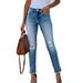 Women's Clothing Frayed Ripped Skinny Jeans Stretchy Fashionable Women's Denim Jeans_mkmklike.com