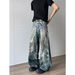 Men's Vintage Hip Hop Chain Print Denim Pants High Street Punk Wide-Leg Jeans For Urban Streetwear_mkmklike.com