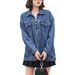 Vintage Washed Denim Jacket For Women - Distressed Loose Fit Casual Coat With Long Sleeves (Light Blue, Dark Blue, Black Gray)_mkmklike.com