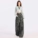 American-style High-waisted Camouflage Wide-leg Jeans Women, Loose Slimming Straight Pants Spring And Autumn, Available_mkmklike.com