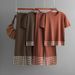 Women's Clothing summer new simple fashion round neck solid color short-sleeved top + trousers contrast edge knitted two-piece set_mkmklike.com