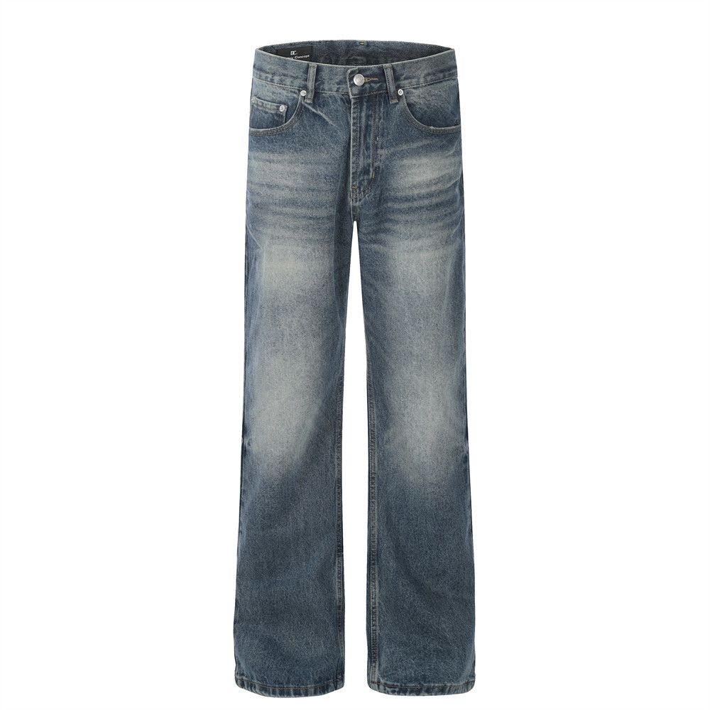 High Street Washed White Jeans For Men American Style Loose Vibe Straight Pants Versatile Wide-Leg Trousers_mkmklike.com