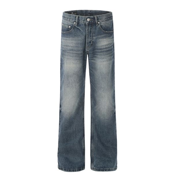 High Street Washed White Jeans For Men American Style Loose Vibe Straight Pants Versatile Wide-Leg Trousers_mkmklike.com