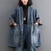 Chicco Real Shot In Stock Vintage V-neck Pocket Denim Jacket For Women Autumn New Loose Large Version Mid-length Trench Coat_mkmklike.com