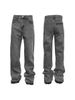 Men's Distressed Hem Flared Jeans | Vintage Grey Washed Denim High Street Aesthetic | 70s Retro Wide Leg Pants | Raw Edge Fringe Detail_mkmklike.com