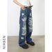 Men's American Retro Destroyed Denim Pants | Distressed Ripped Loose Fit Straight Leg Wide Leg Jeans With Multiple Tears_mkmklike.com