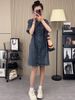 ELLE Hong Kong Style Retro Short Sleeve Thin Denim For Women Summer Petite Loose Casual Slimming Niche Shirt Dress_mkmklike.com