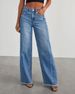 Women's High-Waisted Flared Jeans - Vintage Washed Denim With Raw Hem & Side Seam Detail (Black, Dark Blue)_mkmklike.com