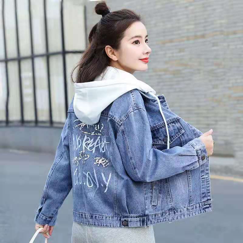 Women’s Hooded Denim Jacket – Embroidered Slim Fit Cropped Jacket For Spring & Autumn (S-3XL, White & Indigo)_mkmklike.com