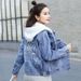 Women’s Hooded Denim Jacket – Embroidered Slim Fit Cropped Jacket For Spring & Autumn (S-3XL, White & Indigo)_mkmklike.com