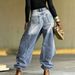 High-Waisted Slimming Wide Leg Trousers Women's Faux Denim Jeans Layered Washed Two-Piece European American Style_mkmklike.com