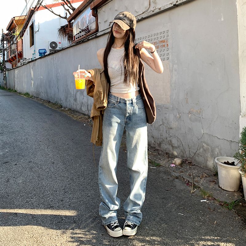 Women's Clothing Light Wash Straight Leg Jeans For Women – High Waist, Relaxed Fit, Stretchy Comfort (XS-XL, Classic Blue Shades)_mkmklike.com