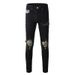 Men's Clothing American High Street Black Men's Cross Border Jeans Slim Fit Ripped Leopard Patch Beggar Stretch Trendy Men's Clothing_mkmklike.com