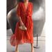 Women's Clothing solid color lace long skirt bat sleeve irregular dress large size_mkmklike.com