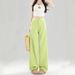 Petite Women's Green Wide-Leg Jeans, Spring/Summer 2025 New Style, High-Waisted, Loose, Slimming, Versatile_mkmklike.com