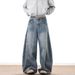 Men's Distressed Silhouette Scimitar Jeans Loose Slim Fit Casual Wide Leg Pants Mid Waist Cotton Blend Vintage American Style_mkmklike.com