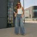 Women's High-Waisted Wide-Leg Jeans With Rhinestone Embellishments - Vintage Washed Denim Pants For Casual & Streetwear Style_mkmklike.com