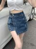K Irregular Denim Skirt, Women's High Waisted A-line Half Skirt, Spicy Girl Retro Slimming And Hip Hugging Short Skirt_mkmklike.com