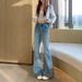 High-waisted, Loose-fitting, Slimming Straight-leg Flared Jeans With Sparkling Rhinestones And Micro-flares For Women_mkmklike.com