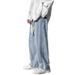 Men's Black Wide Leg Casual Jeans Straight Fit Korean Style Dad Pants Spring Trendy Plus Size_mkmklike.com