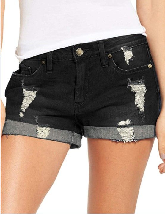 K Fashion Stretch Ripped Denim Shorts For Women_mkmklike.com