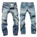 Men's Clothing Men's Wear Ripped Jeans Light Blue Straight Slim Button Men's European And American Jeans_mkmklike.com