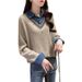 Chicco Spliced Denim Shirt Collar Two-Piece Sweater 2025 Spring New Loose Pullover Knitted Long Sleeve Women_mkmklike.com
