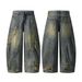 Grunge Distressed Denim Pants – Oversized Straight-Leg Vintage Washed Jeans With Artistic Rips & Frayed Hem (Unisex, S-XXL, 91% Cotton)_mkmklike.com
