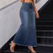K Women's New Denim Tassel Wrapped Hip Fish Tail High Waisted Skirt_mkmklike.com