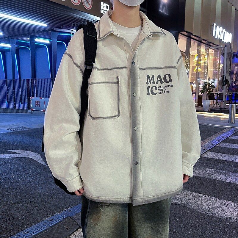 2025 Spring New Trendy Brand Versatile Cowboy Coat Men's Collar Handsome Shirt Junior High School Student Jacket_mkmklike.com