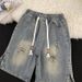 Men's Washed Distressed Denim Shorts Summer Thin Loose American Retro Style Trendy Versatile Five Point Pants_mkmklike.com