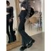 retro Denim Flared Pants For Women, High-waisted, Slim-fit, Straight-leg Black Trousers, European And American Style_mkmklike.com