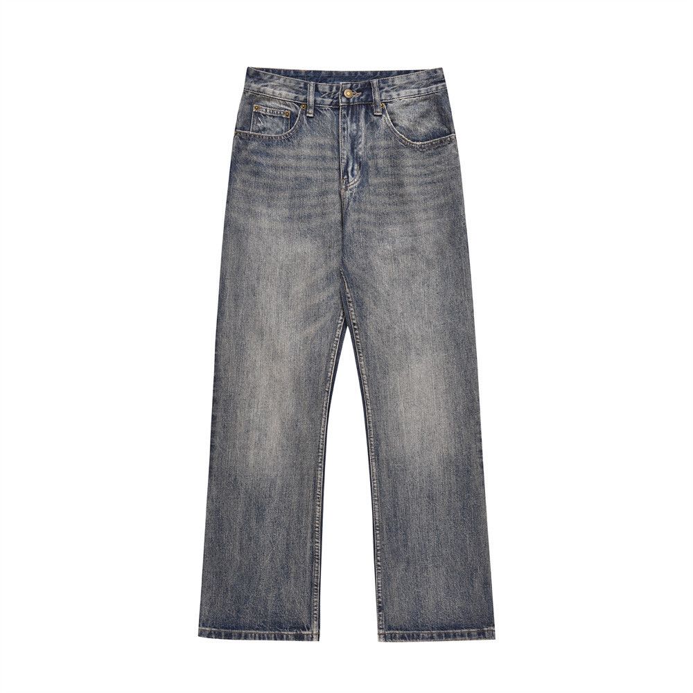 American Street Washed Jeans For Men Loose Straight Long Ins Trendy Brand Casual Versatile Wide-Leg Pants_mkmklike.com
