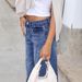 Women's Clothing Blue Washed Denim Loose Fit Diagonal Pockets, Button And Zip Closure Street Style Jeans_mkmklike.com
