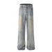 Wasteland Style Frayed Vintage Raw Hem Denim Men's Punk Street Fashion Beggar Spray Painted Ripped Straight Loose Pants_mkmklike.com