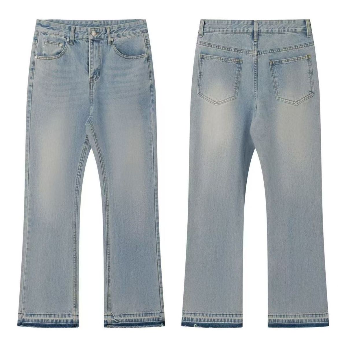 Men's Clothing Cleanfit Black Tassel Jeans Retro Washed Distressed Trousers_mkmklike.com