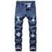 Men's Straight Slim Fit Ripped Jeans Midweight Polyester Denim White Point Non-Elastic Cropped Skinny Pants_mkmklike.com