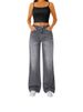 Women's Clothing Casual Straight Jeans Slightly Flared Elastic Waist Denim Jeans_mkmklike.com