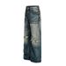 Men's Punk Distressed Washed Jeans - Vintage Wide-Leg Denim Pants With Faded & Ripped Details_mkmklike.com