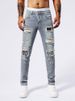 Men's Premium Distressed Denim Jeans With Patchwork Details - Vintage Wash Tapered Fit Streetwear Pants_mkmklike.com