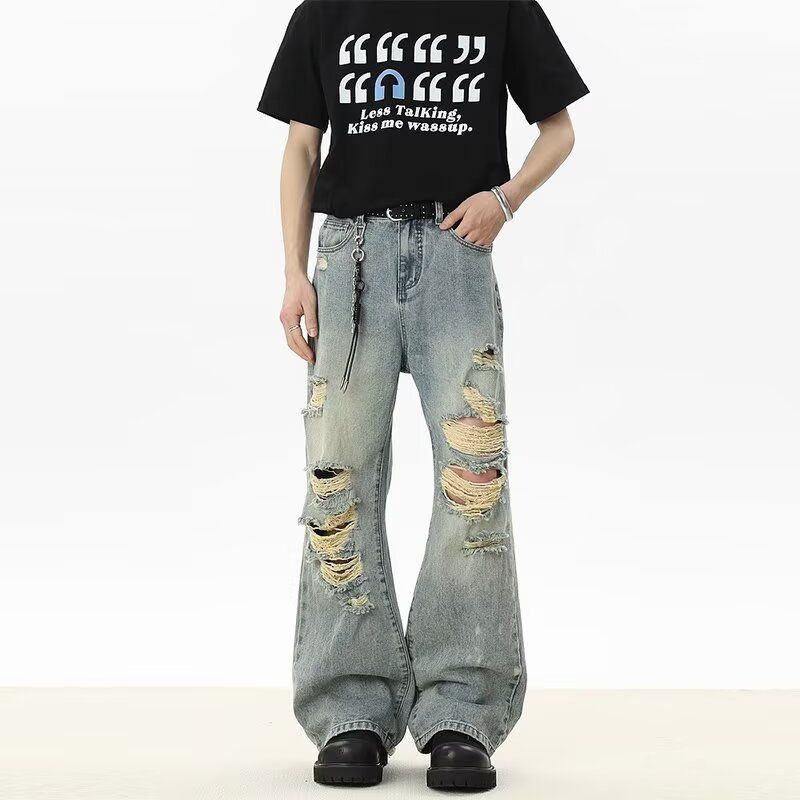 Trendy Men's Summer Jeans High Street Style Cool And Stylish Handsome Personalized Hong Kong Style 2025_mkmklike.com